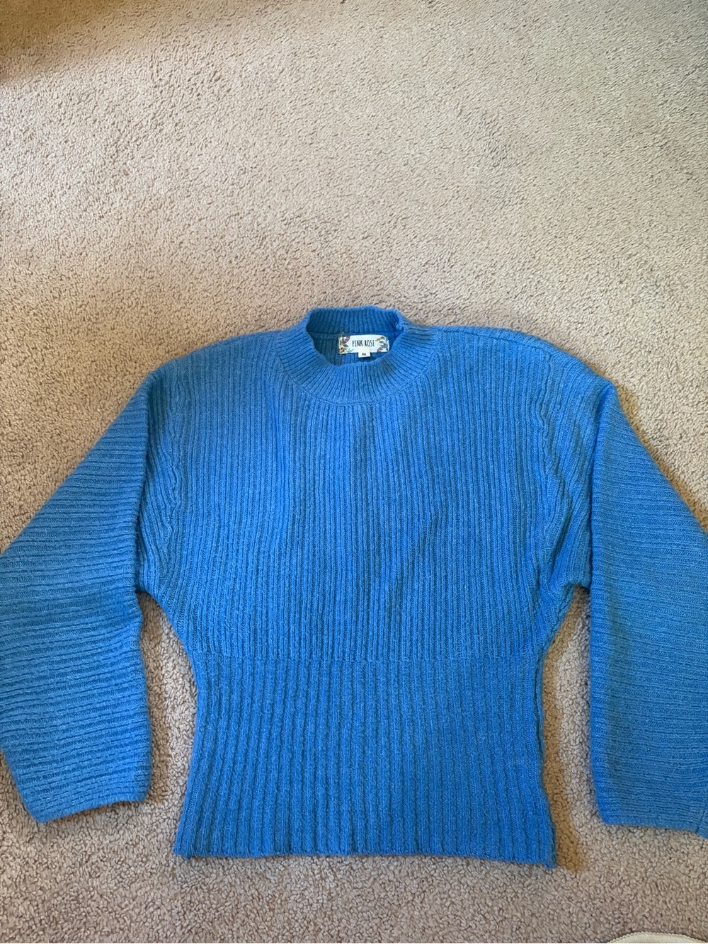 Pink Rose Blue Ribbed Sweater